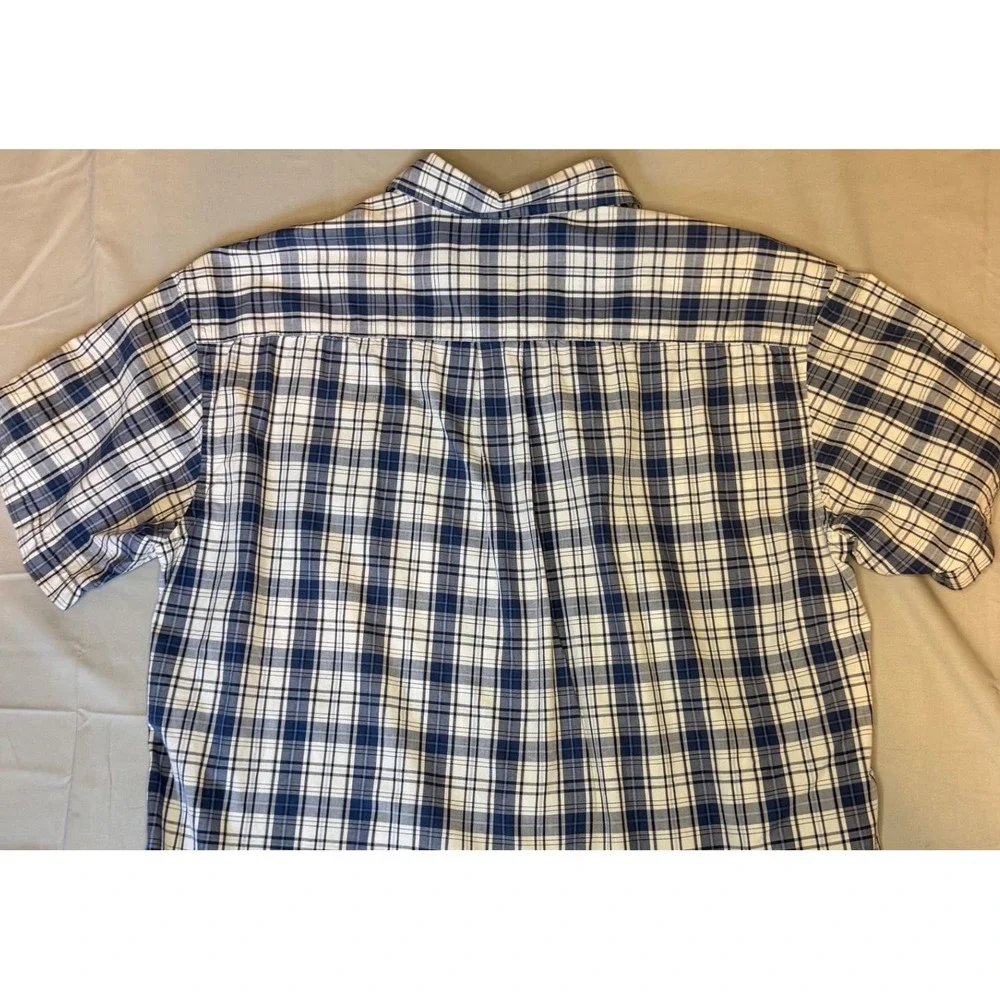 J. Crew Mens Blue White Plaid Short Sleeve Button Down Cotton Shirt Size L 60123